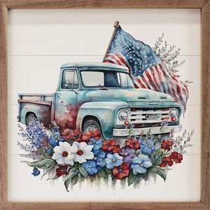 Truck with American Flag - Home Decor
